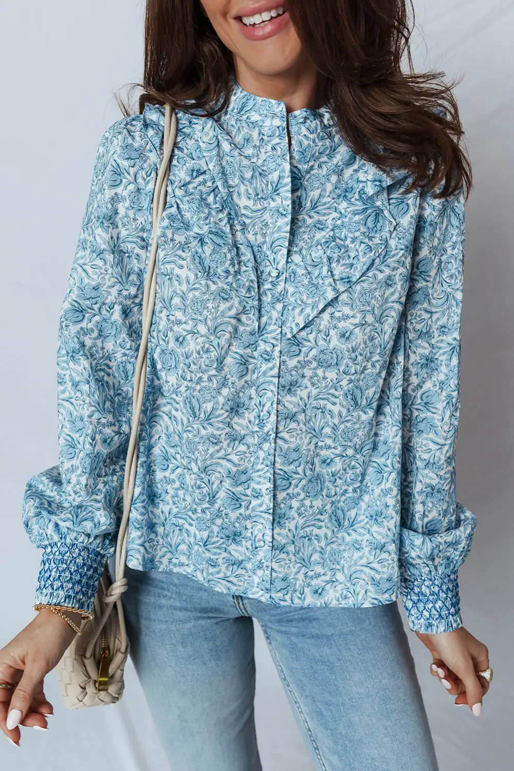 Floral Puff Sleeve Shirt Blouse