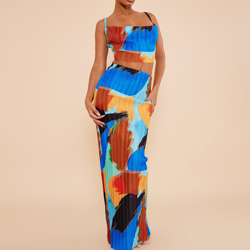 Women's Abstract Print Long Skirt Two-piece Set