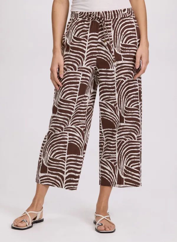 Printed Linen Wide-Leg Pants