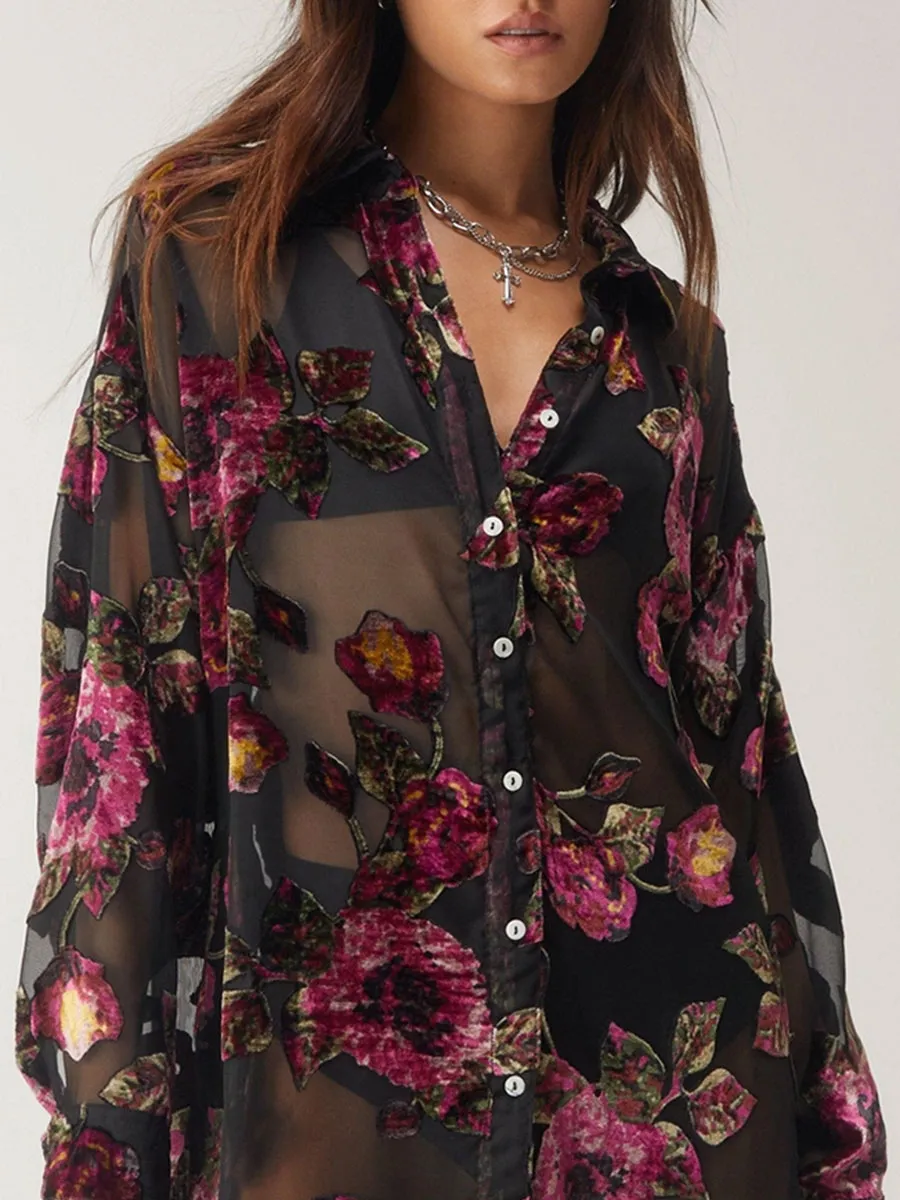 Ladies' Loose-Fitting Chiffon Floral Blouse