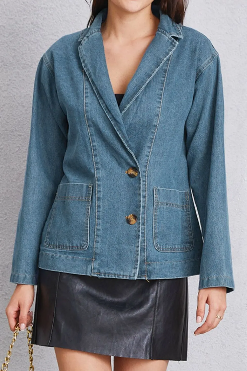 Pocketed Button-up Denim Jacket