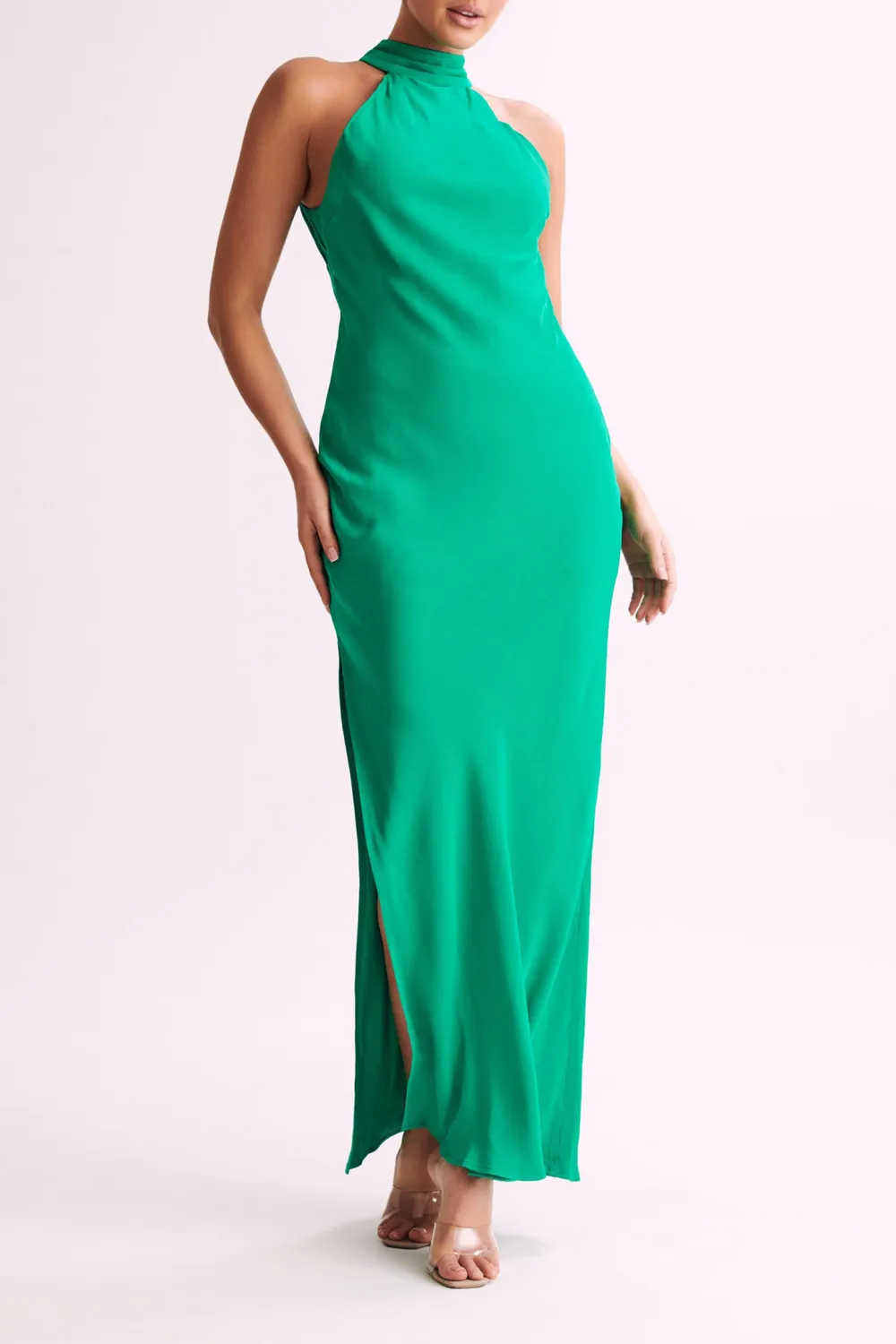 Satin Drape Back Maxi Dress with Split