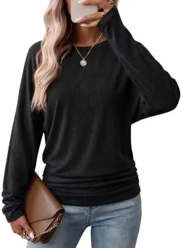 Women's Long Sleeve Ruffle Blouse, Fall Top, Lightweight Sweater