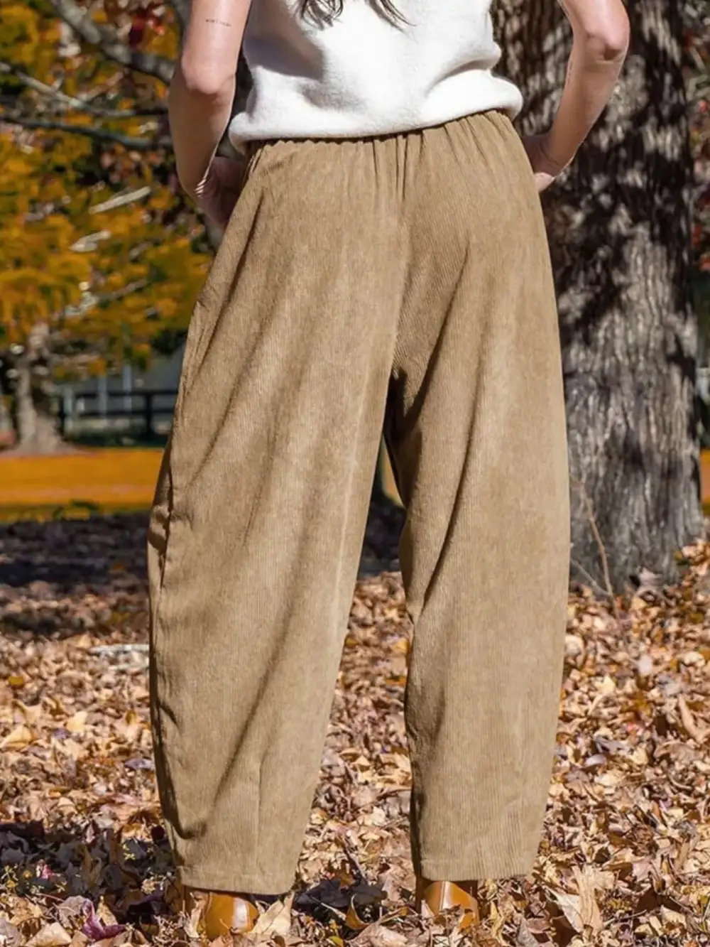 Corduroy Wide Leg Pants With Pocket
