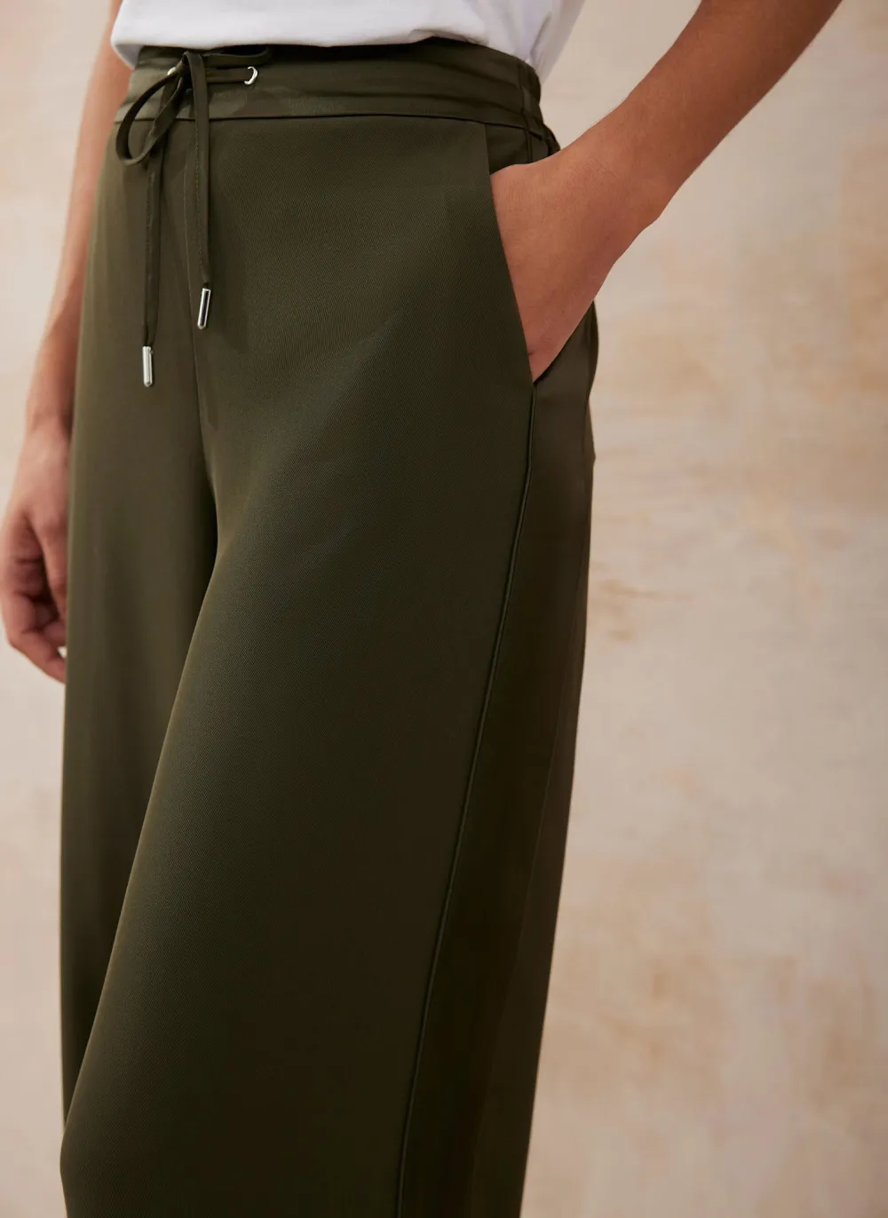 Casual Style Khaki Side Stripe Wide Trousers