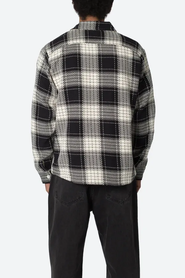 BLACK AND WHITE PLAID FLANNEL SHIRT