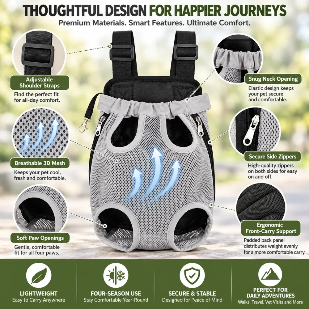 Breathable Pet Backpack for Cats, Front-Facing Carrier Bag for Travel, All-Season Portable Shoulder Pack