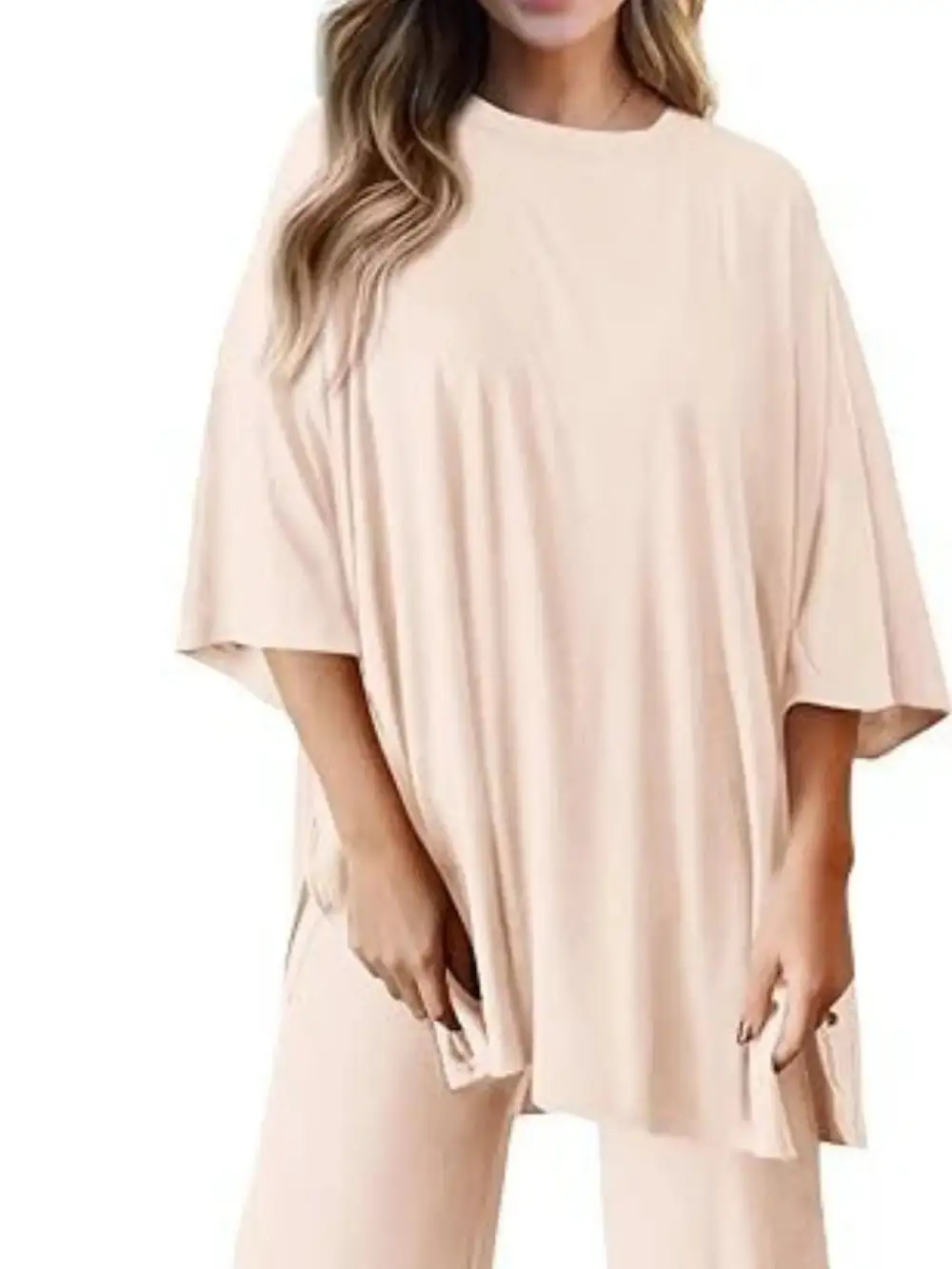 Relaxed Fit Round Neck Top and Pants Two Piece Set