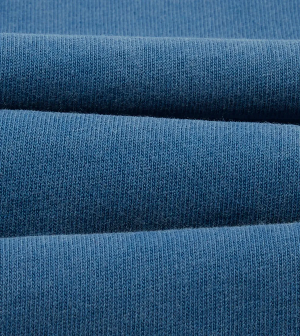 Indigo Cotton Jersey Long Sleeve Polo Shirt Plain