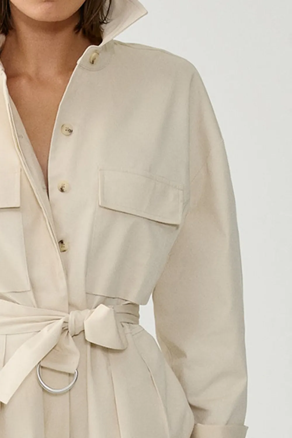 Long Sleeve Jumpsuit-Beige