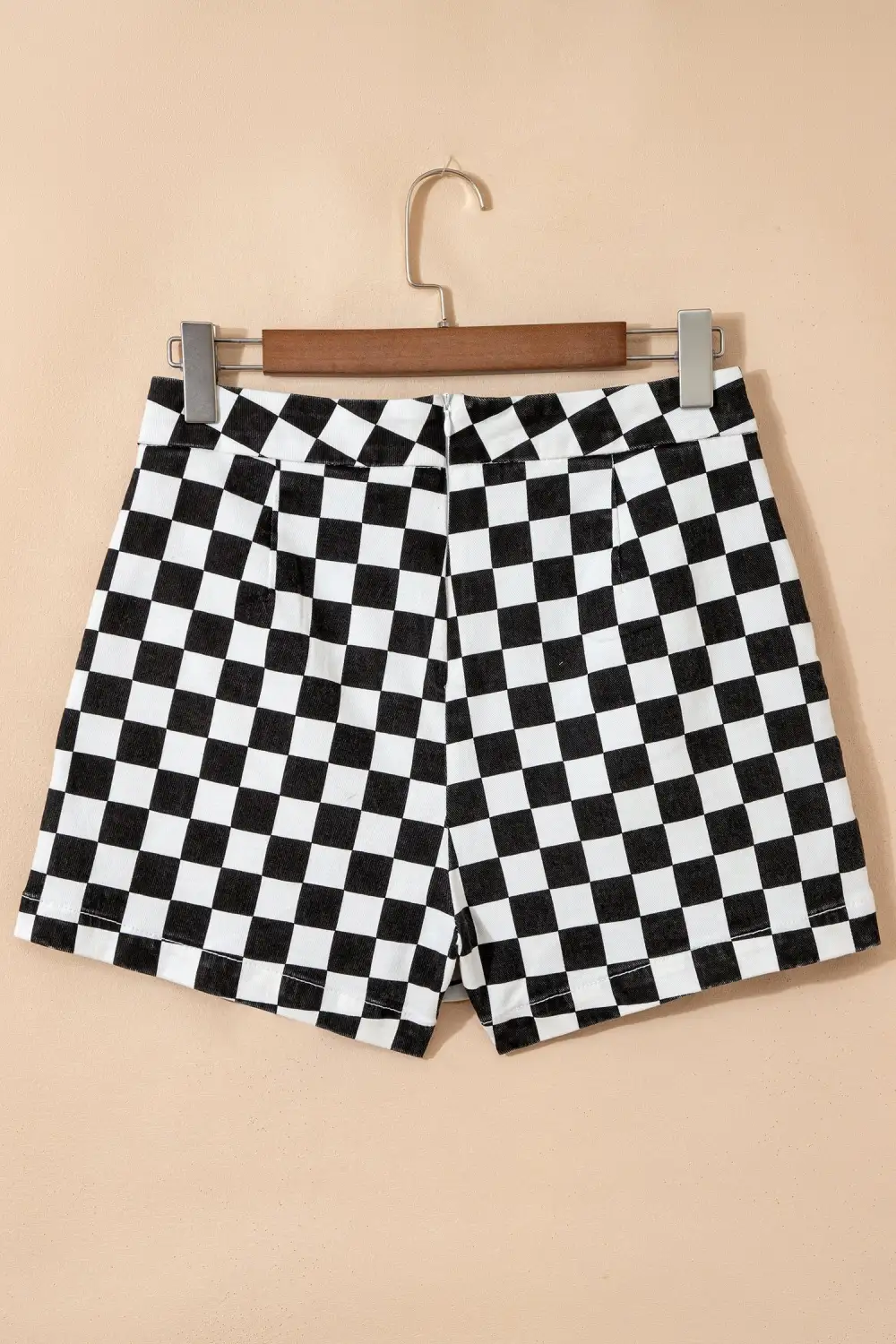 Checkered Print Overlap Denim Shorts