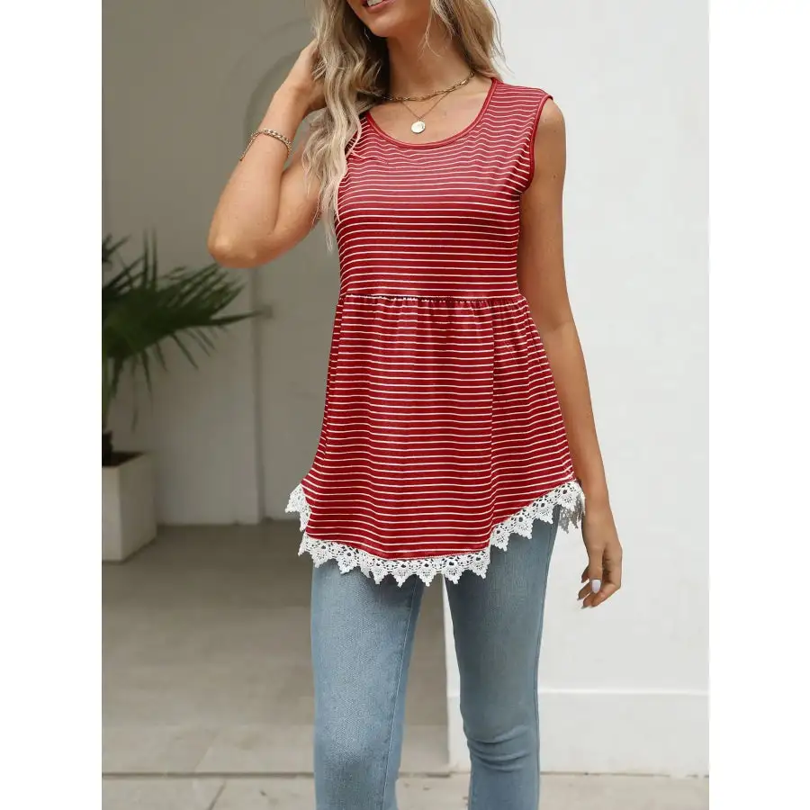 Lace Trim Sleeveless Babydoll Tank Top