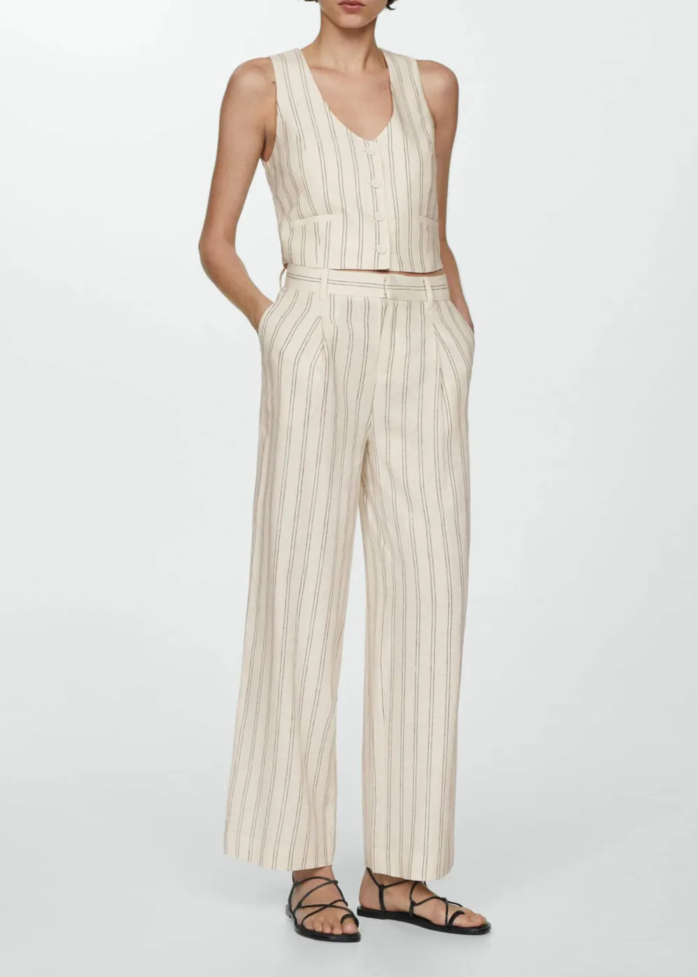 Striped Linen-Blend Pants