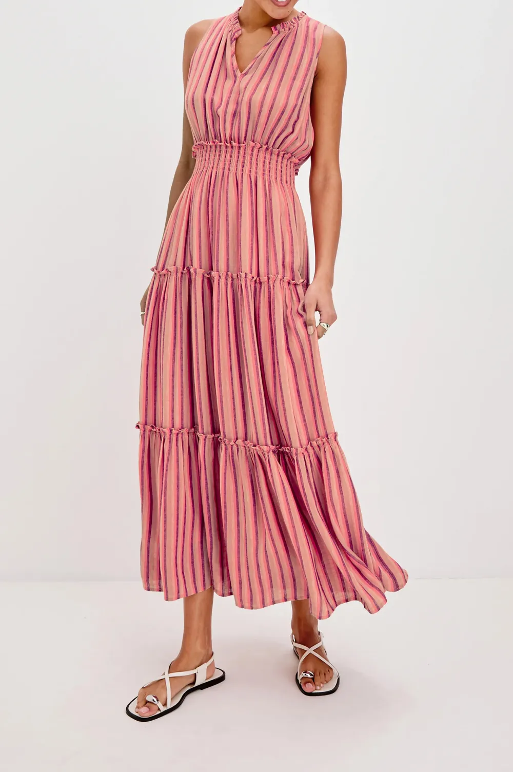 Cotton And Linen Blended Striped Dress