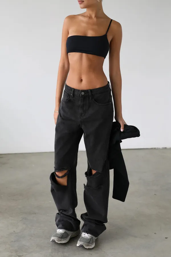 Comfortable Cotton Handsome Ripped Straight Wide Leg Pants