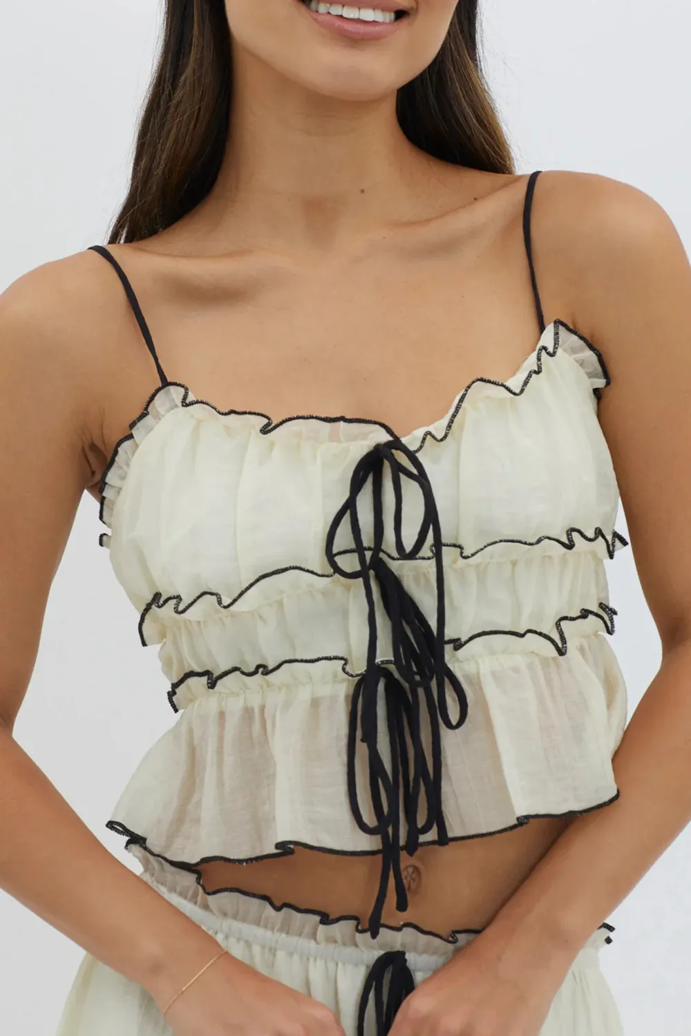 Creative Contrast Color Women's Lace-Up Top