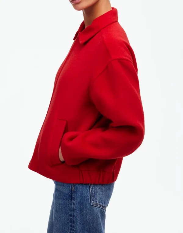Red Double-Faced Rounded-Sleeve Collared Jacket