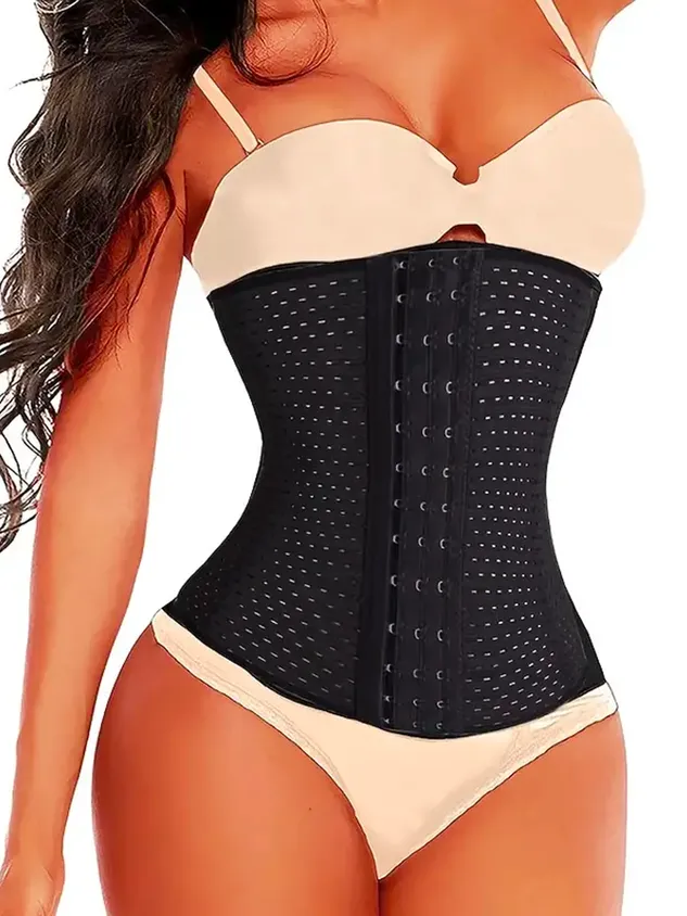 Women's Waist Trainer Corset Steel Boned Tummy Control Body Shaper With Adjustable Hooks