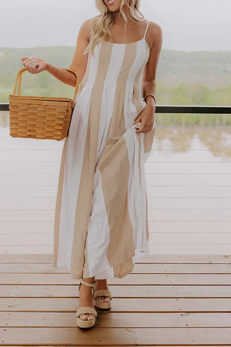 Linen Breathable Draped Striped Jumpsuit