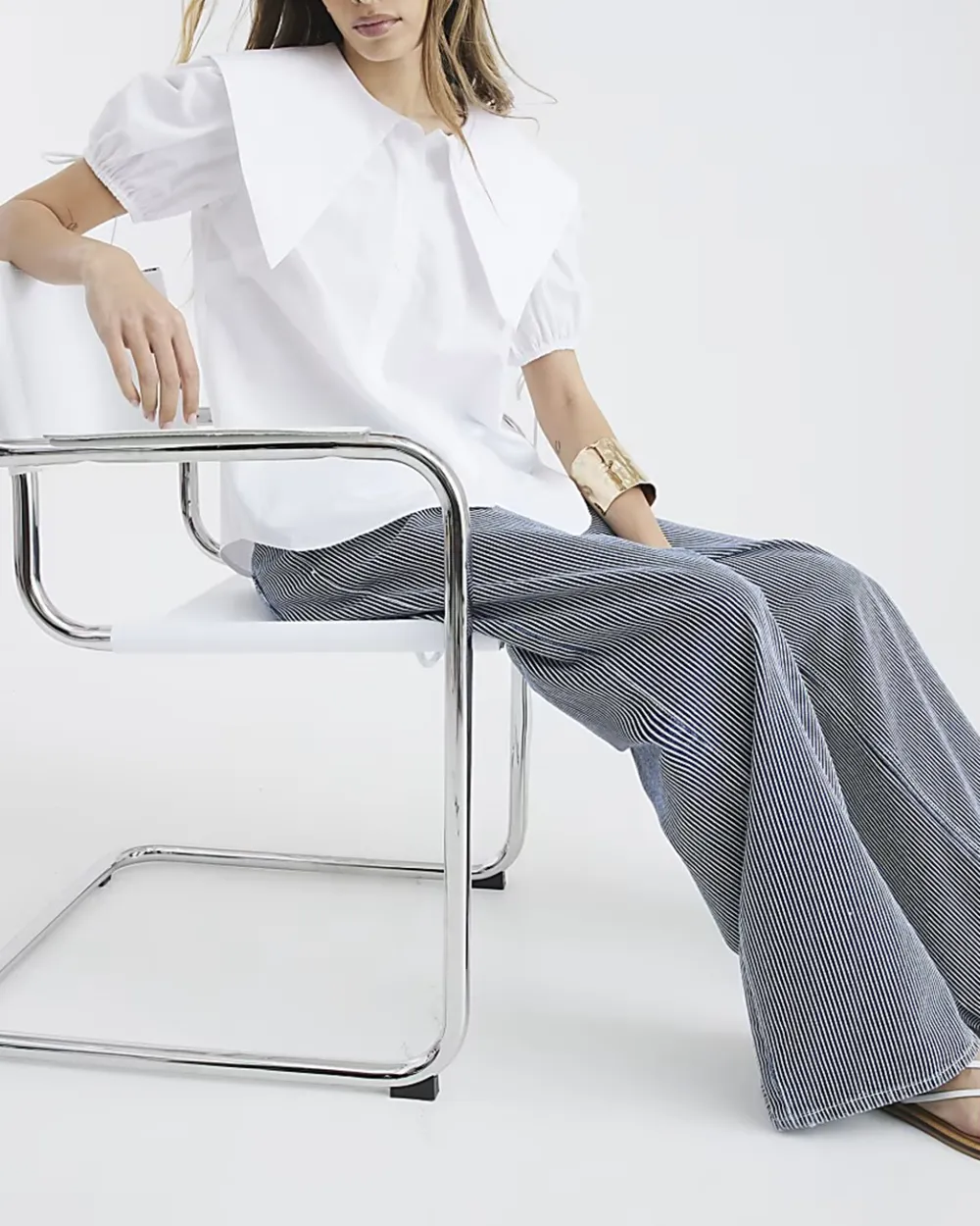 Cotton Round Neck Puff Sleeve Ladies Shirts