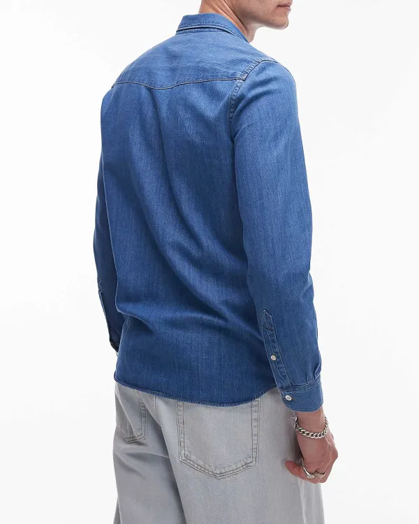 Denim Long Sleeve Shirt In Blue