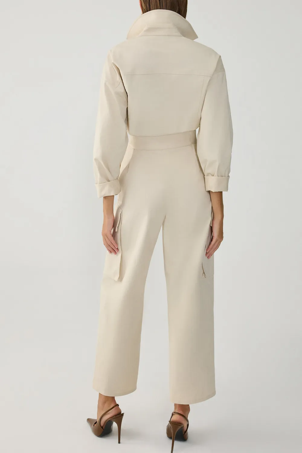 Long Sleeve Jumpsuit-Beige