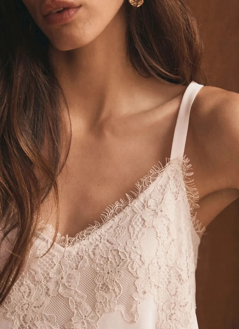 Casual Style Cream Lace Trim Camisole Top