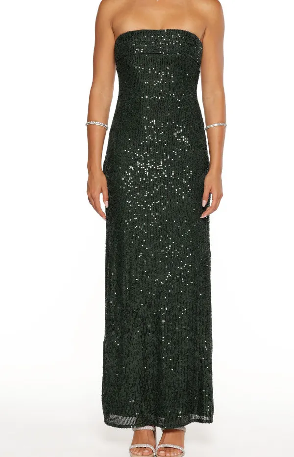 Strapless Bodycon Emerald Maxi Dress