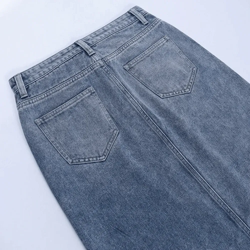 Denim High Waist Slit Midi Skirt