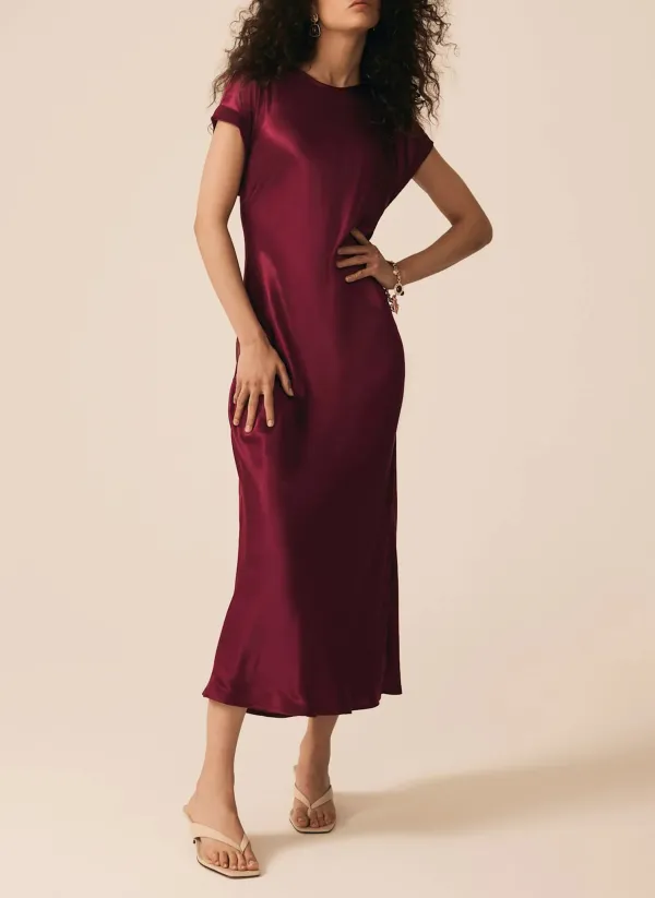 Casual Style Satin Midi Dress