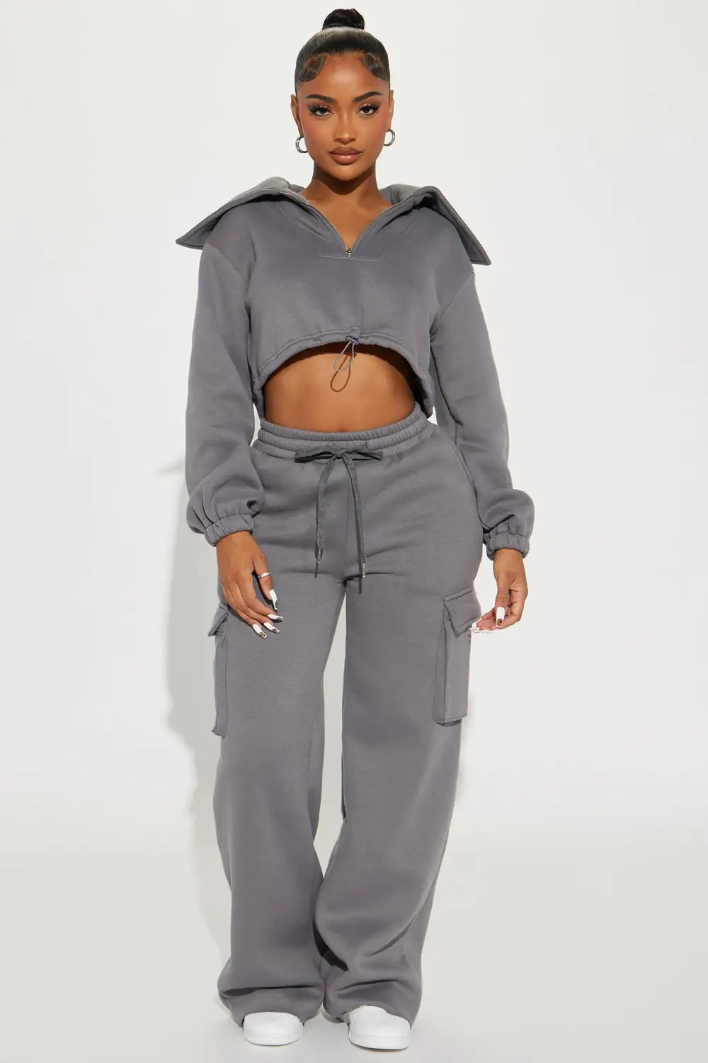 Missing Out Fleece Pant Set - Charcoal