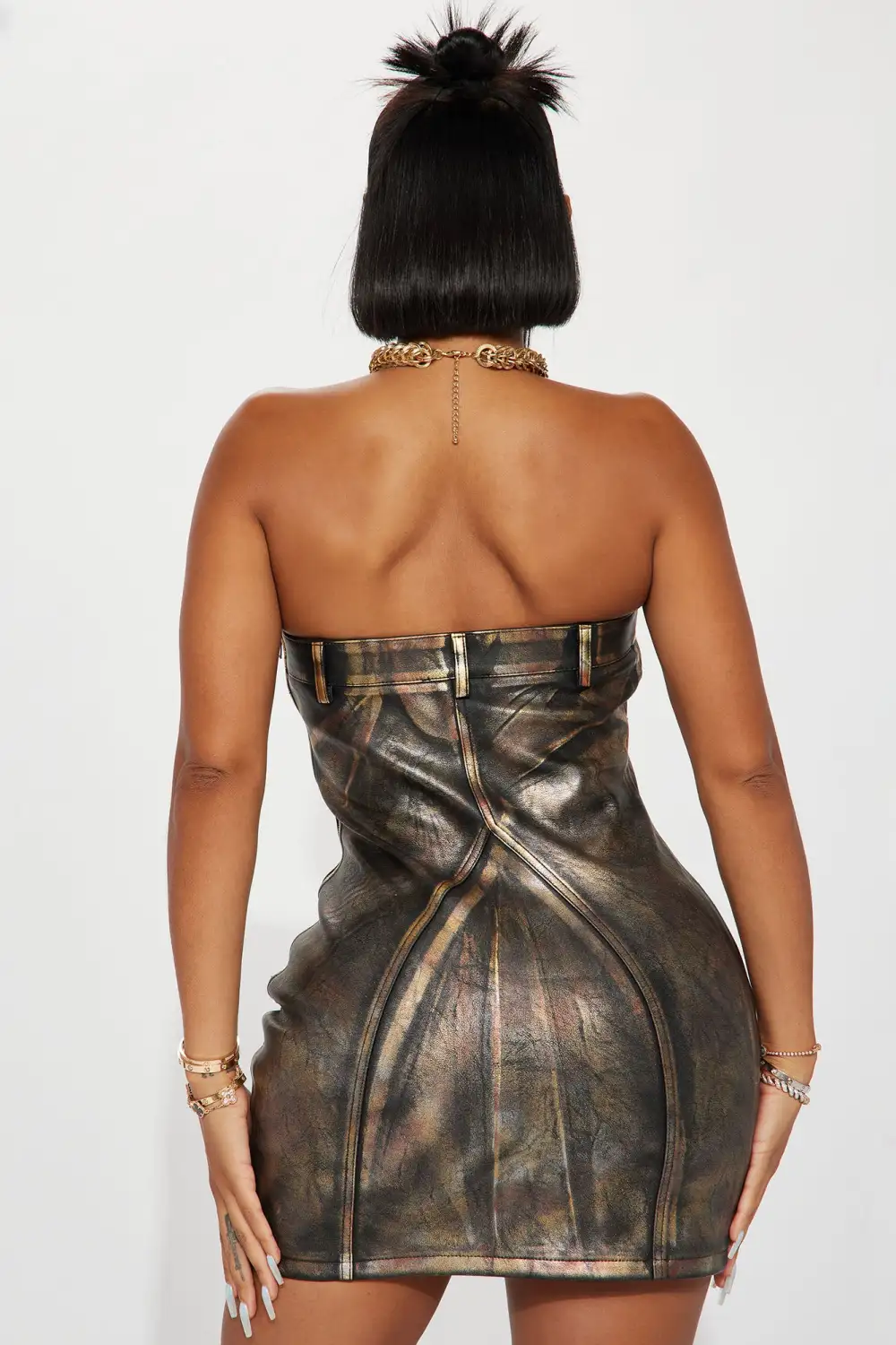 NYC After Dark Faux Leather Mini Dress - Black
