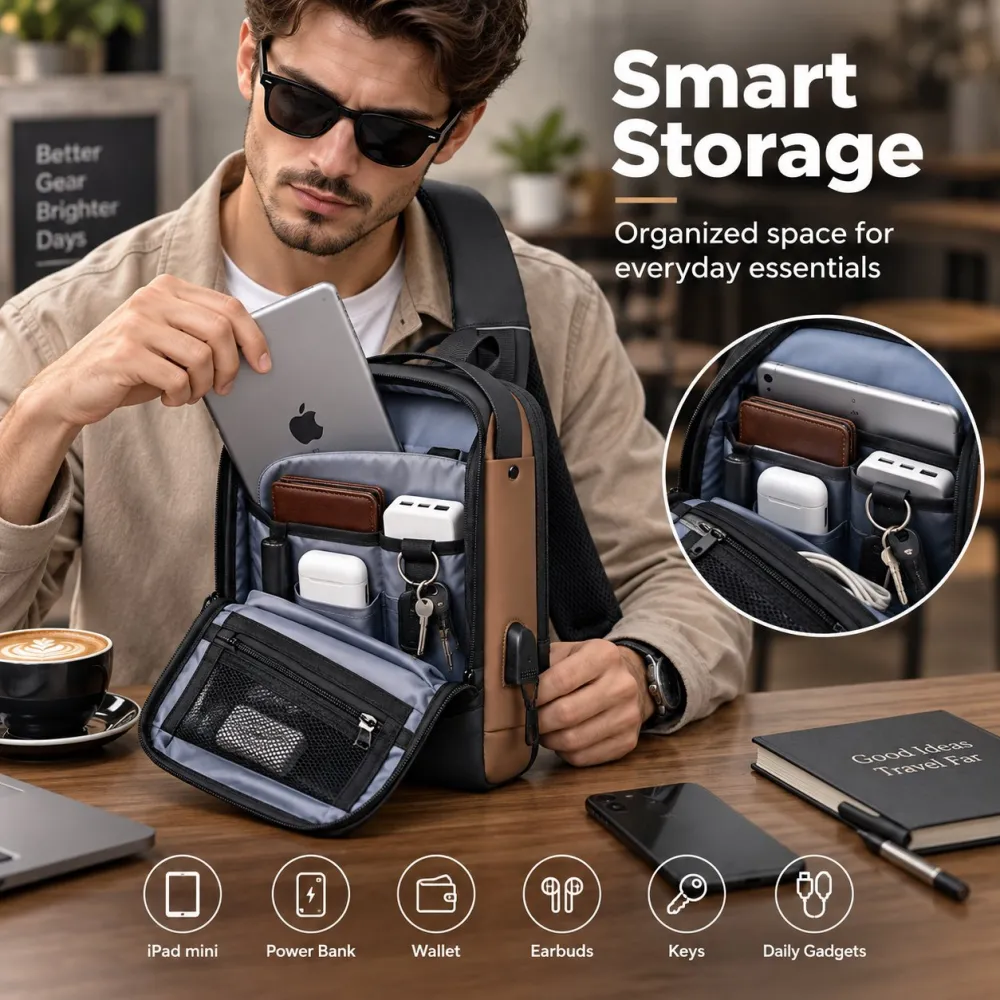 Anti-Theft Smart Sling Bag | Built-in USB Charging & Secure Combination Lock