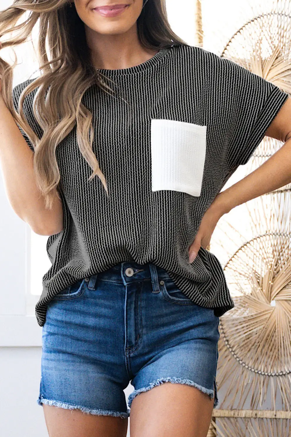Carbon Corded Knit Color Tee