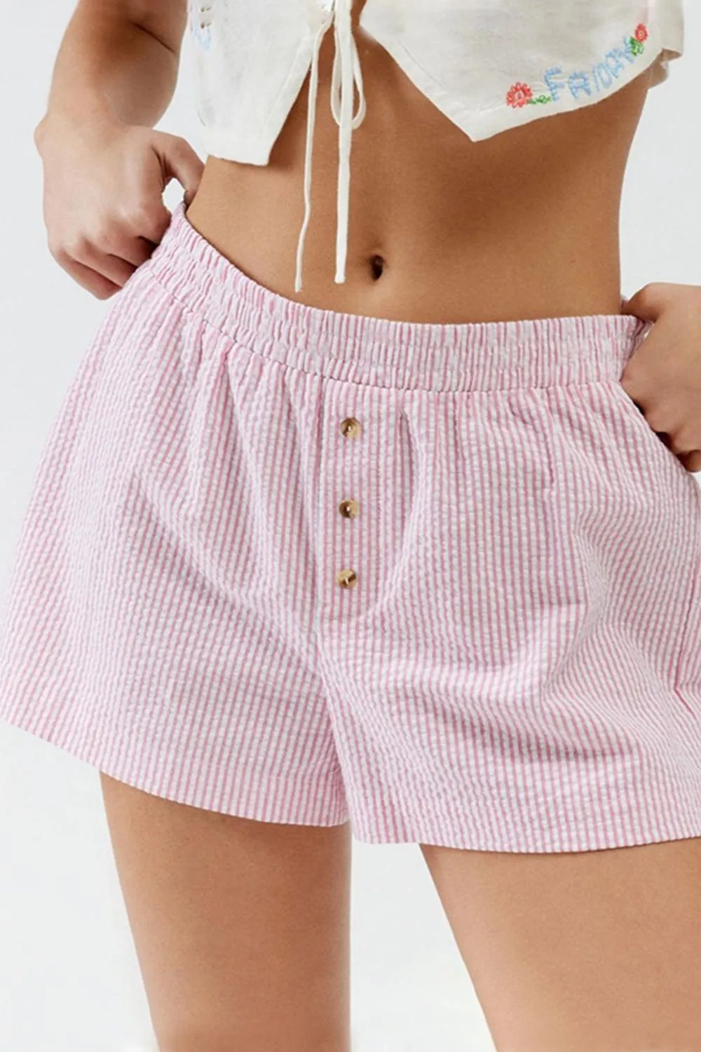 Easygoing Striped Elastic Waist Shorts