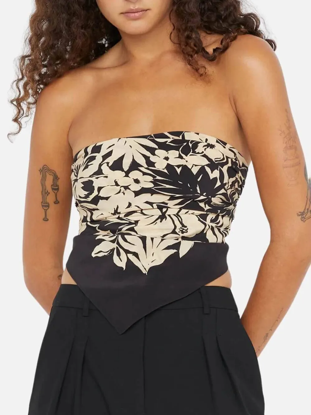 Flower Printed Straight Neck Top