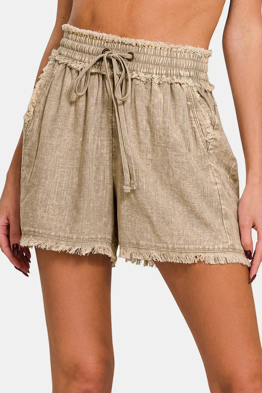 Everyday Frayed Hem Drawstring Waist Shorts