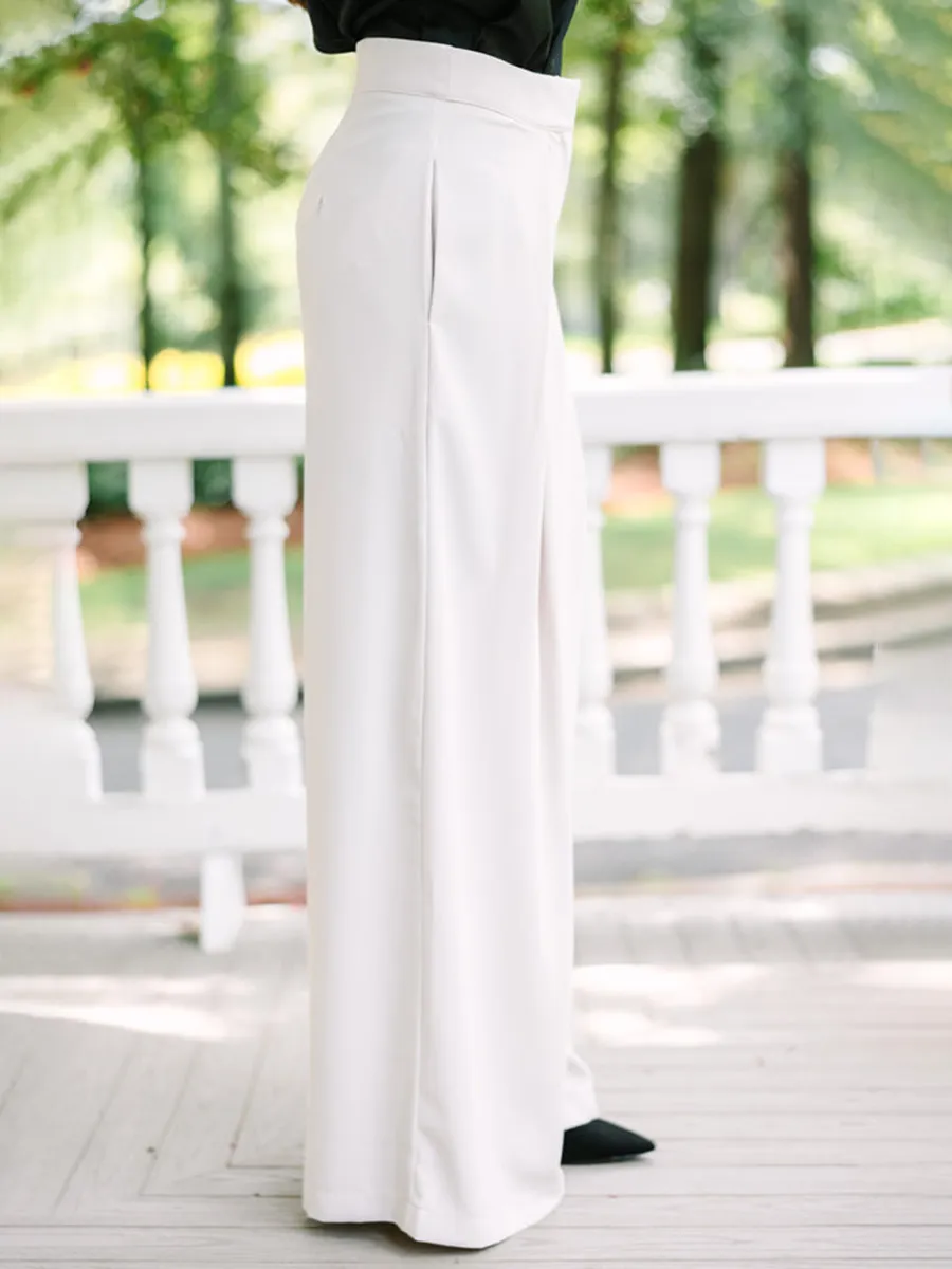 Cream White Wide Leg Trousers