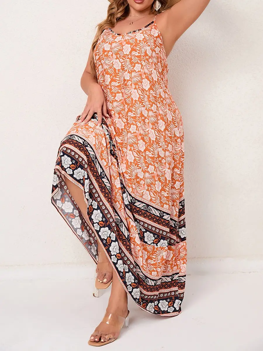 Spirit and Rebel Plus Size Floral Print Boho Maxi Dress