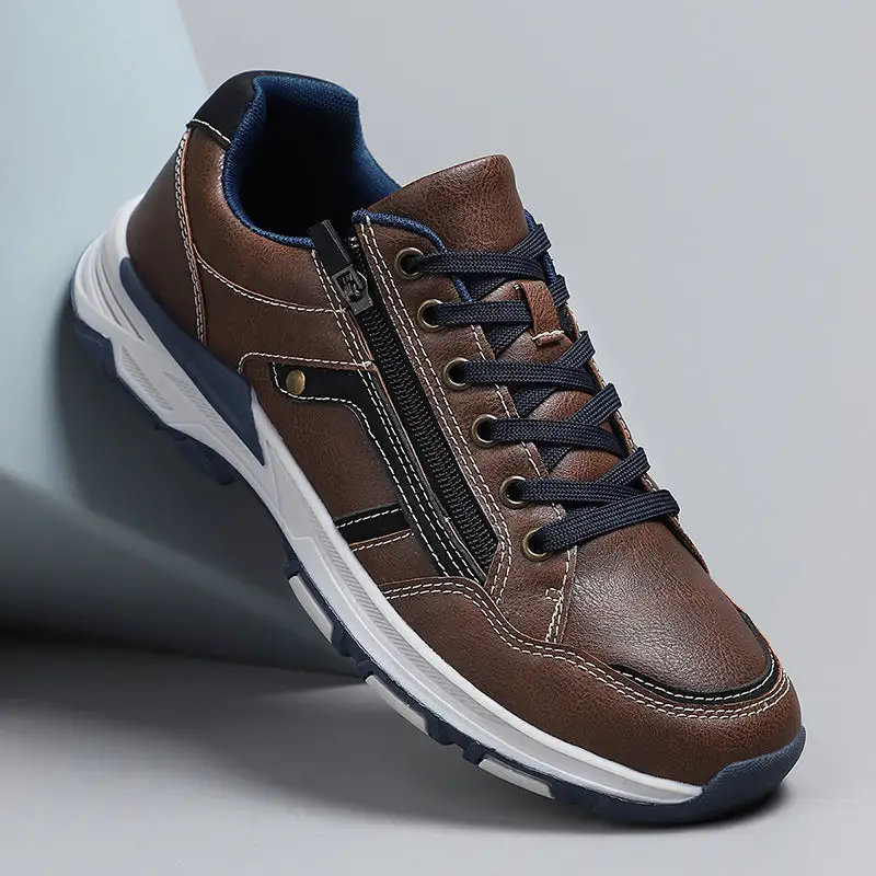 ⏰Limited Time Sale 70% OFF - Men's Genuine Leather Hiking Shoes - Outdoor Work Shoes -Side Zipper, Lightweight, Wide Toe Box, Arch Support, Shock Absorption, Waterproof, Slip-Resistant
