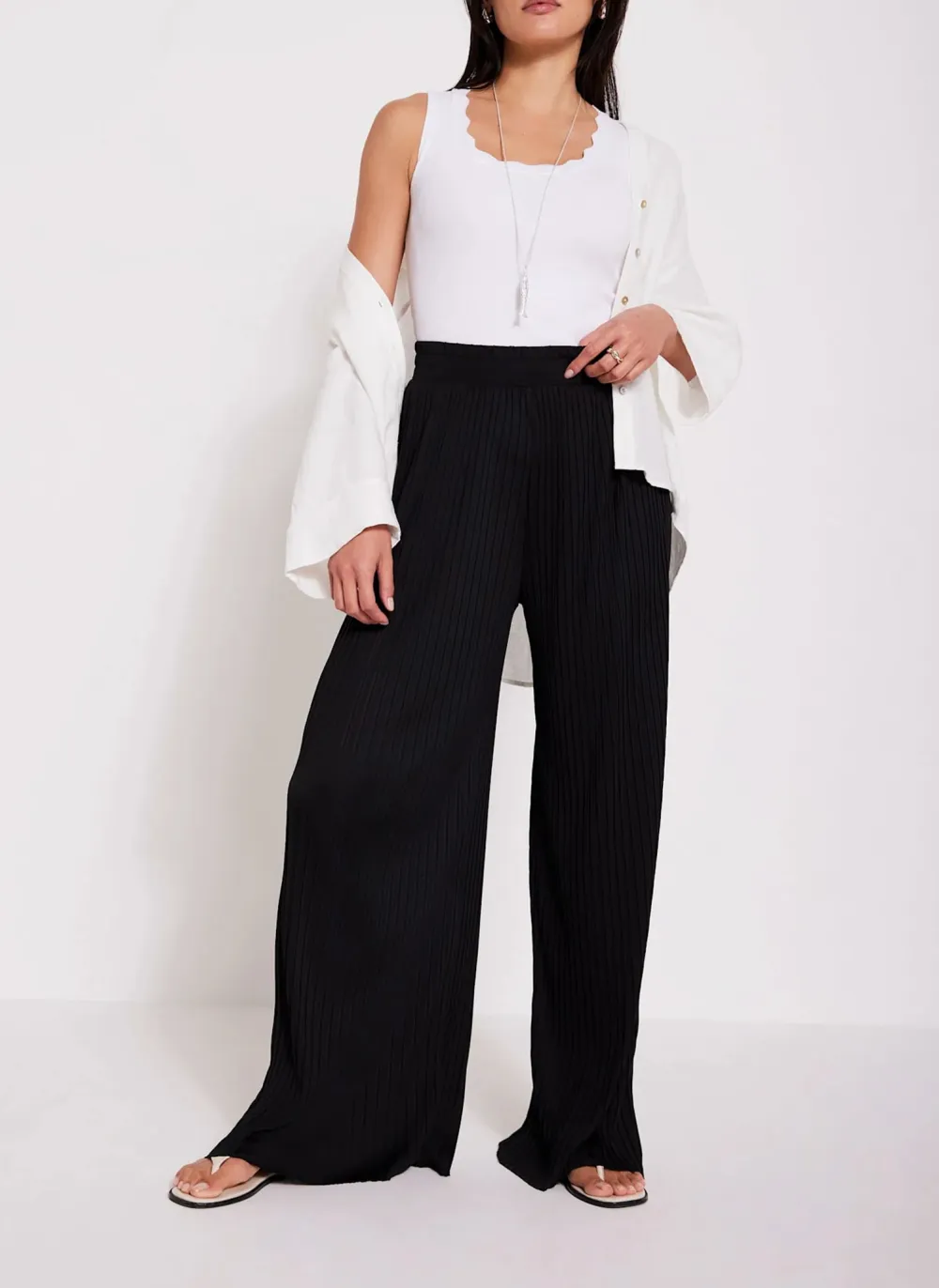 Casual Style Plisse Wide Leg Trousers