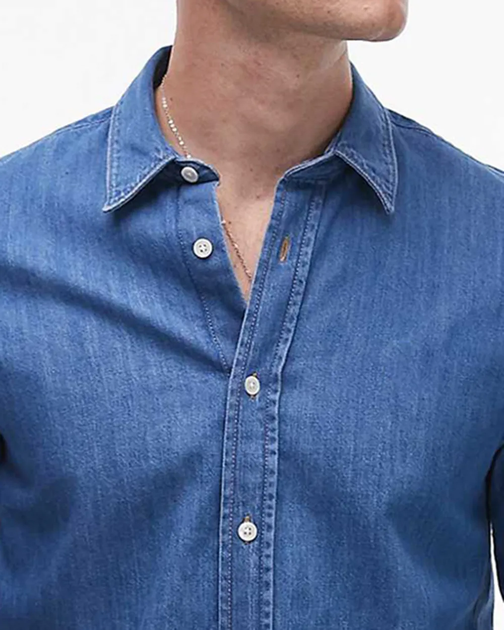 Denim Long Sleeve Shirt In Blue