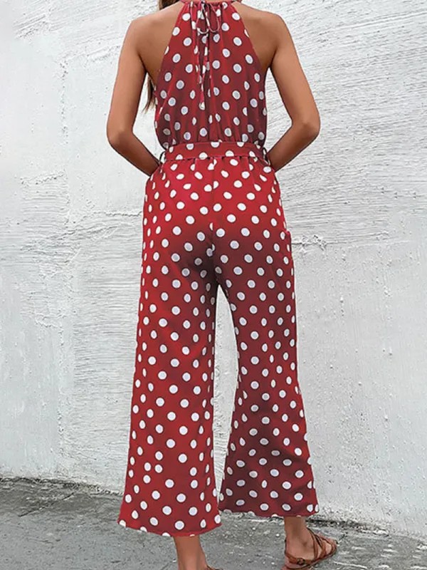 Women's Polka Dot Grecian Wide Leg Jumpsuit