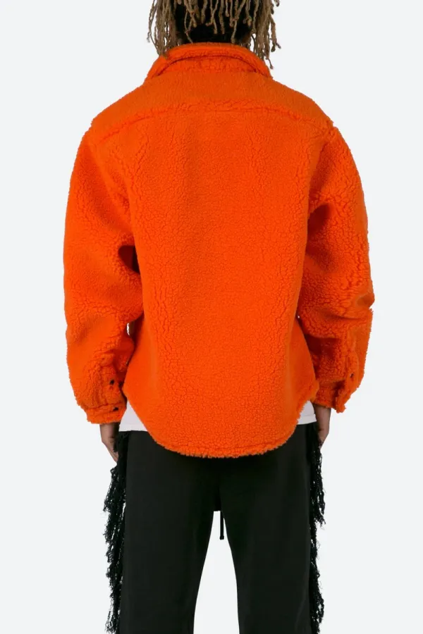 BRIGHT ORANGE SHERPA JACKET WITH PATCHES