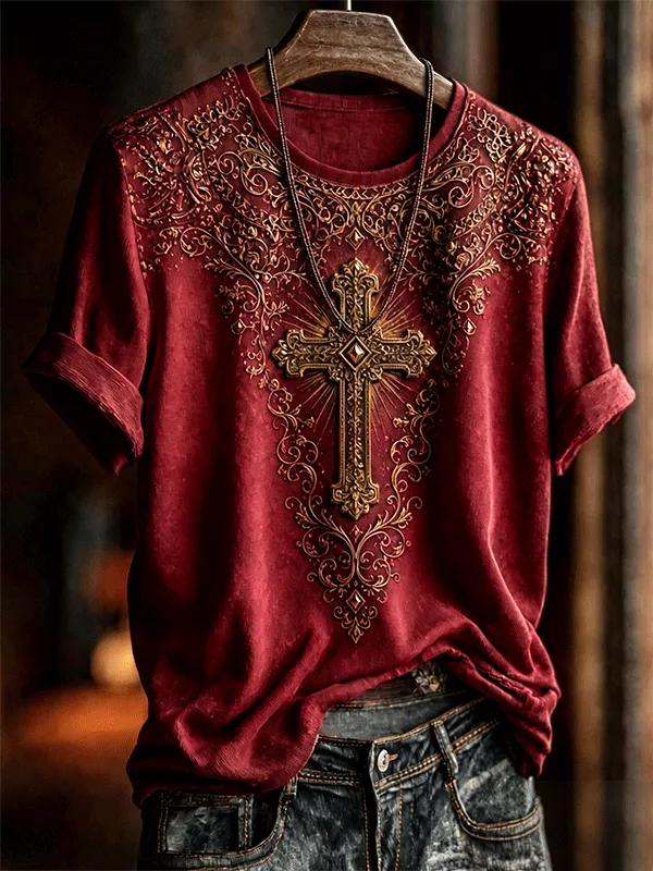 Vintage Floral Art Print Casual Short Sleeve T-shirt
