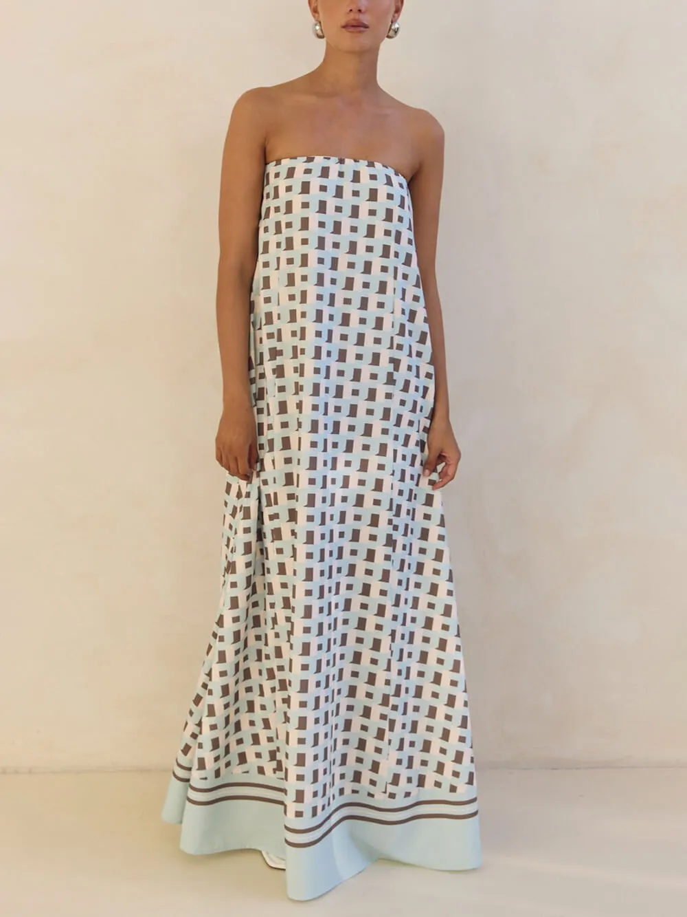 Geometric Print Off Shoulder Maxi Dress