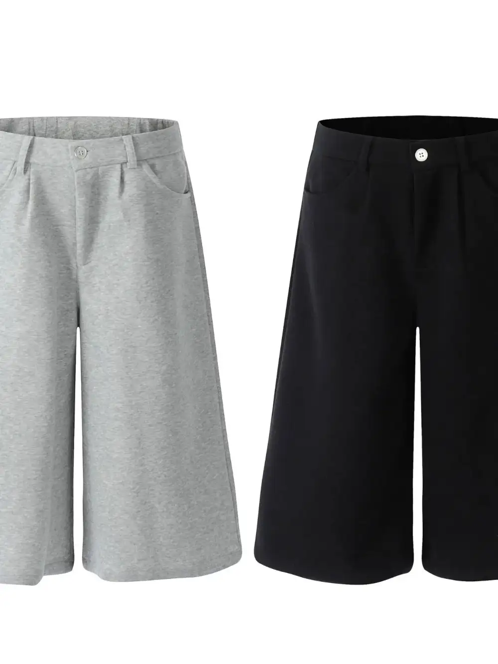 Minimal Wide Leg Cotton Blend Casual Shorts