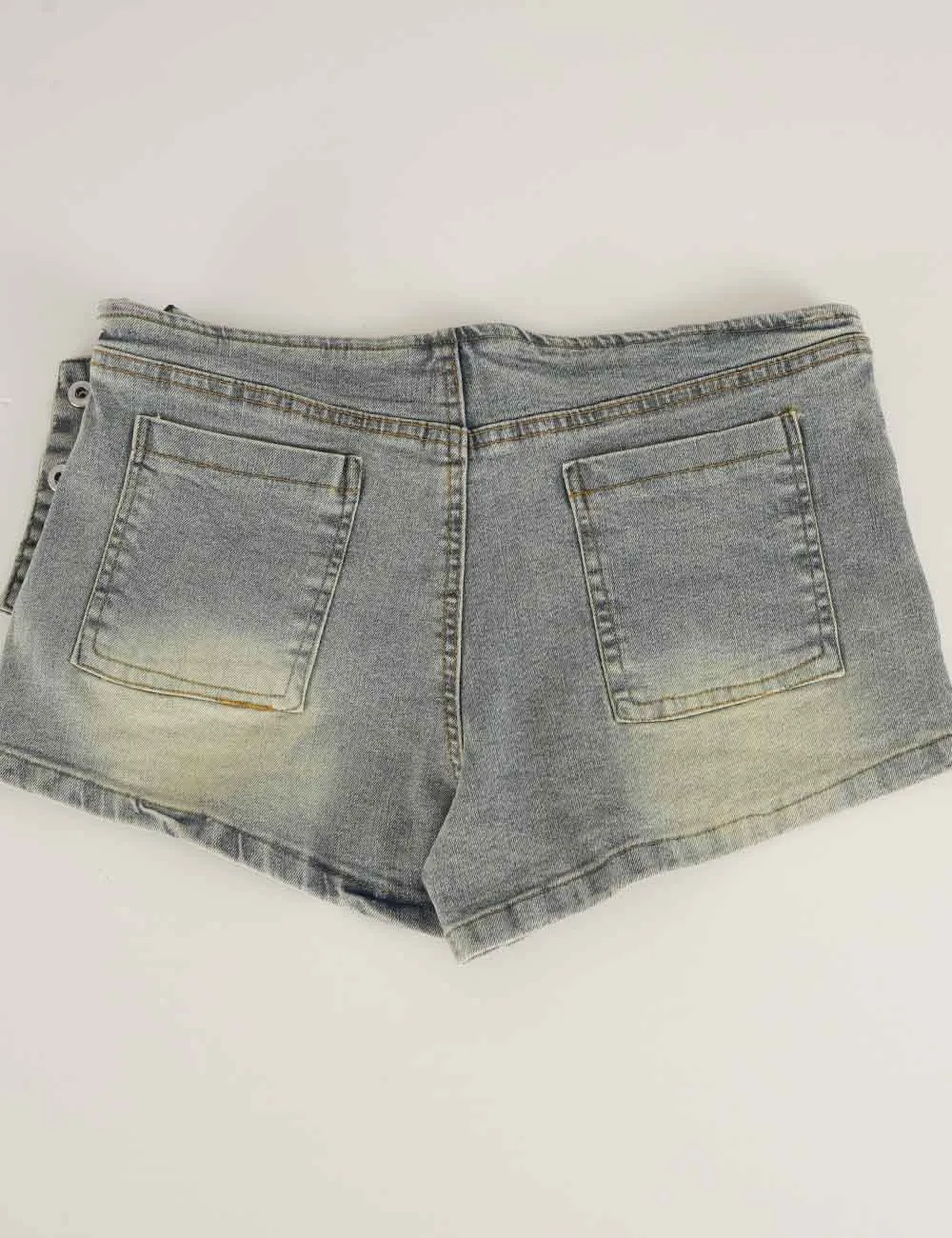 Metal Eyelet Belt Wrap Denim Mini Shorts