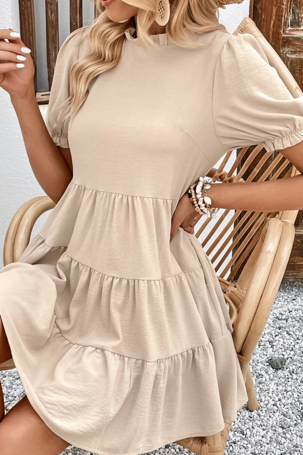 Textured Tie Detail Tiered Dress