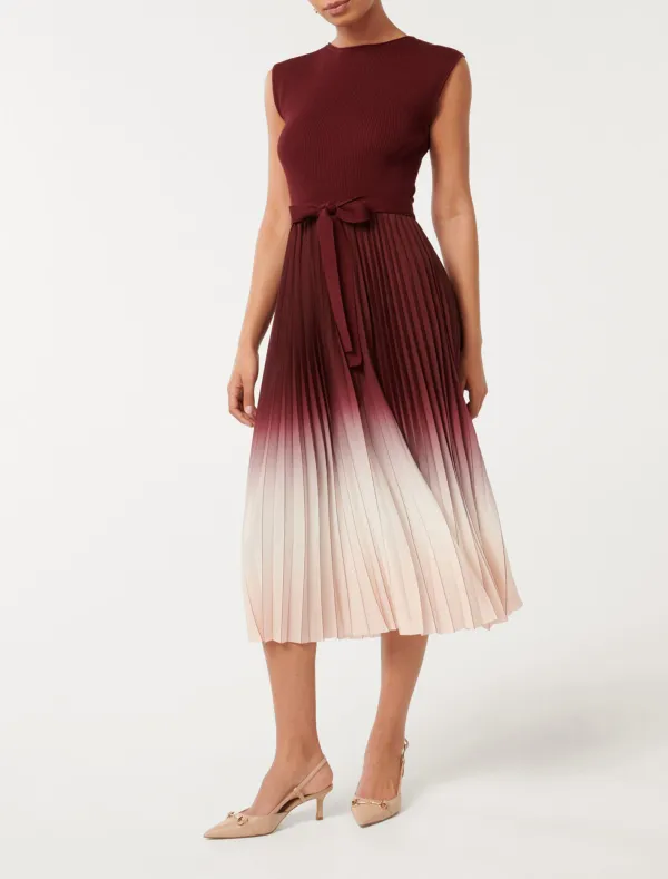 Ombre Pleated Midi Dress